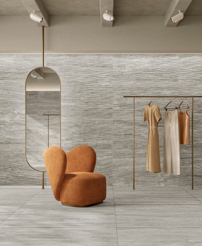 Travertine Sense – Platino Vein (floor) & Platino Wave (wall) 42443