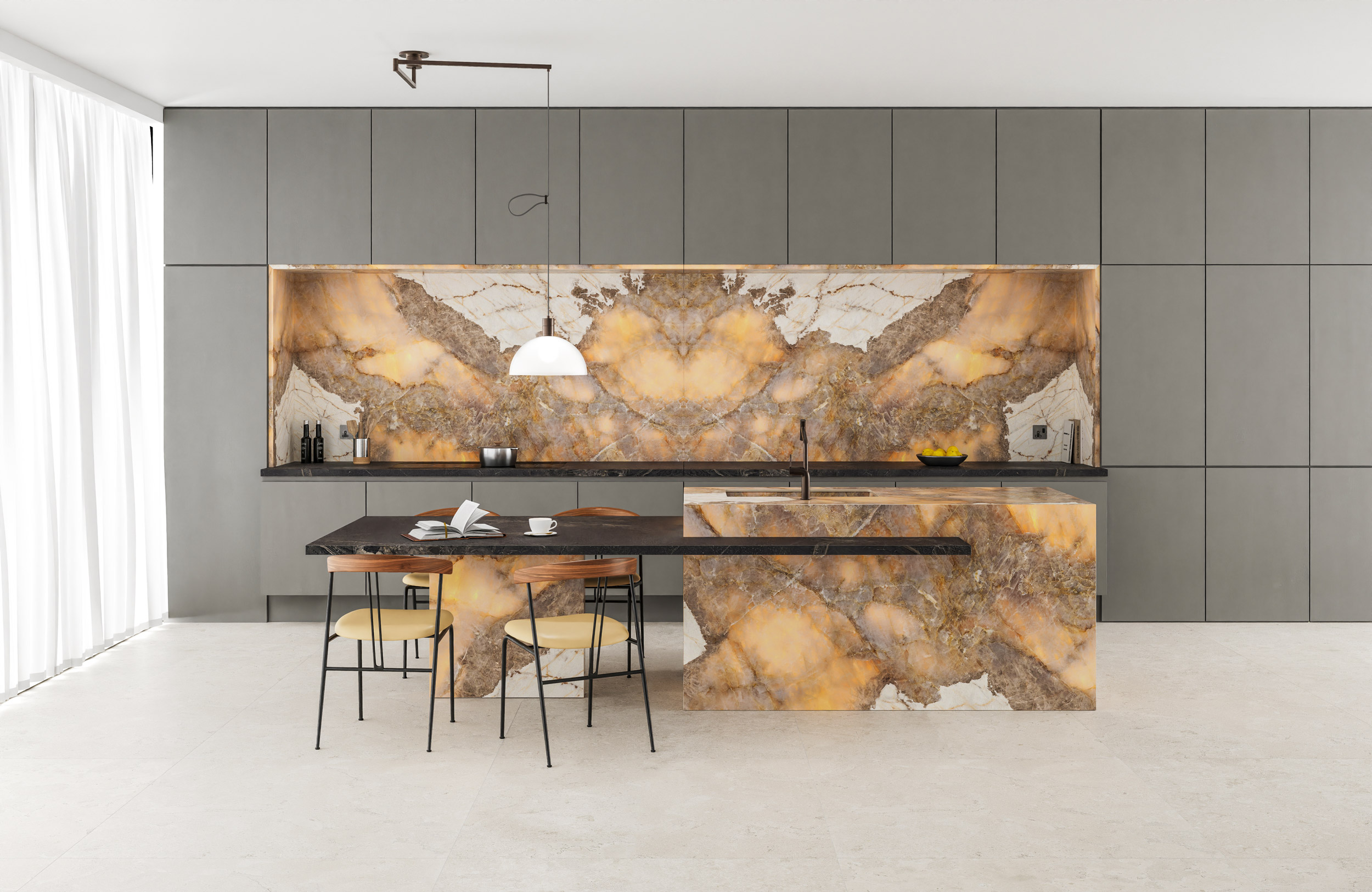 Tailor-made cladded kitchen island porcelain slab